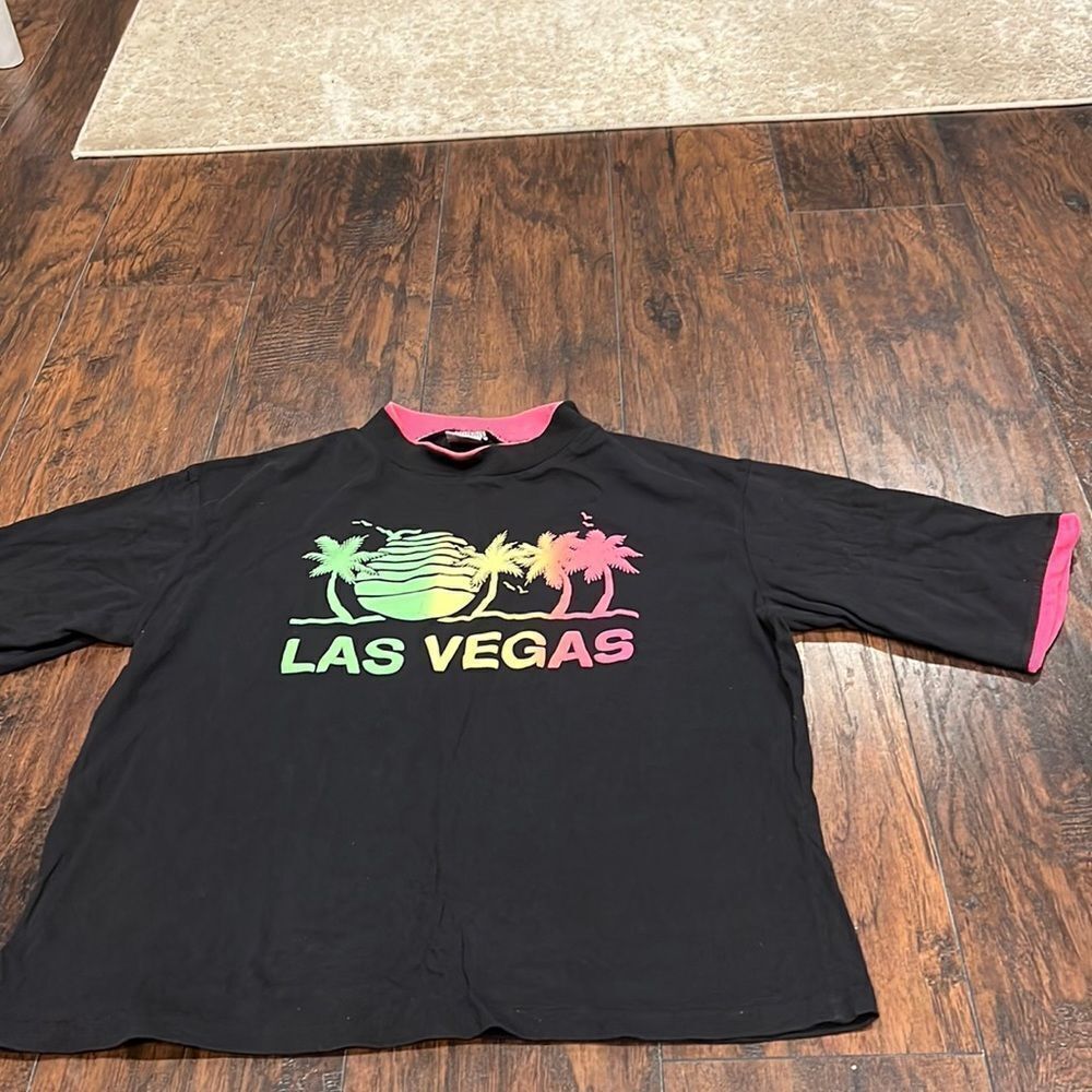 Black Neon Florida Cotton Crop Top T-Shirt size XL made in USA single stitch GUC